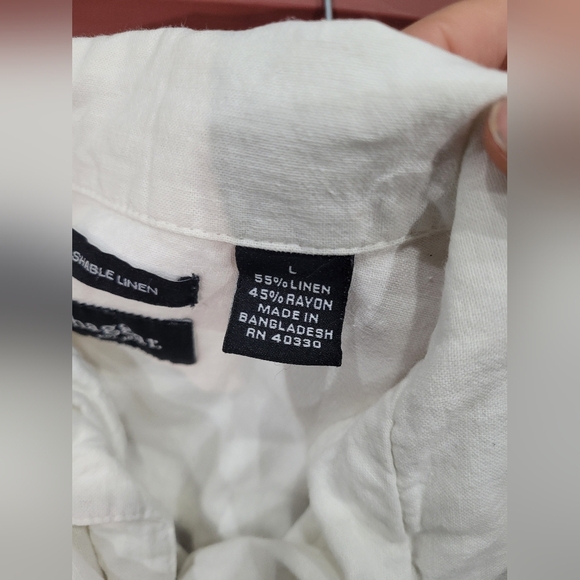 Haggar White Geometric Linen Blend Pattern Men's Shirt - Picture 5 of 6